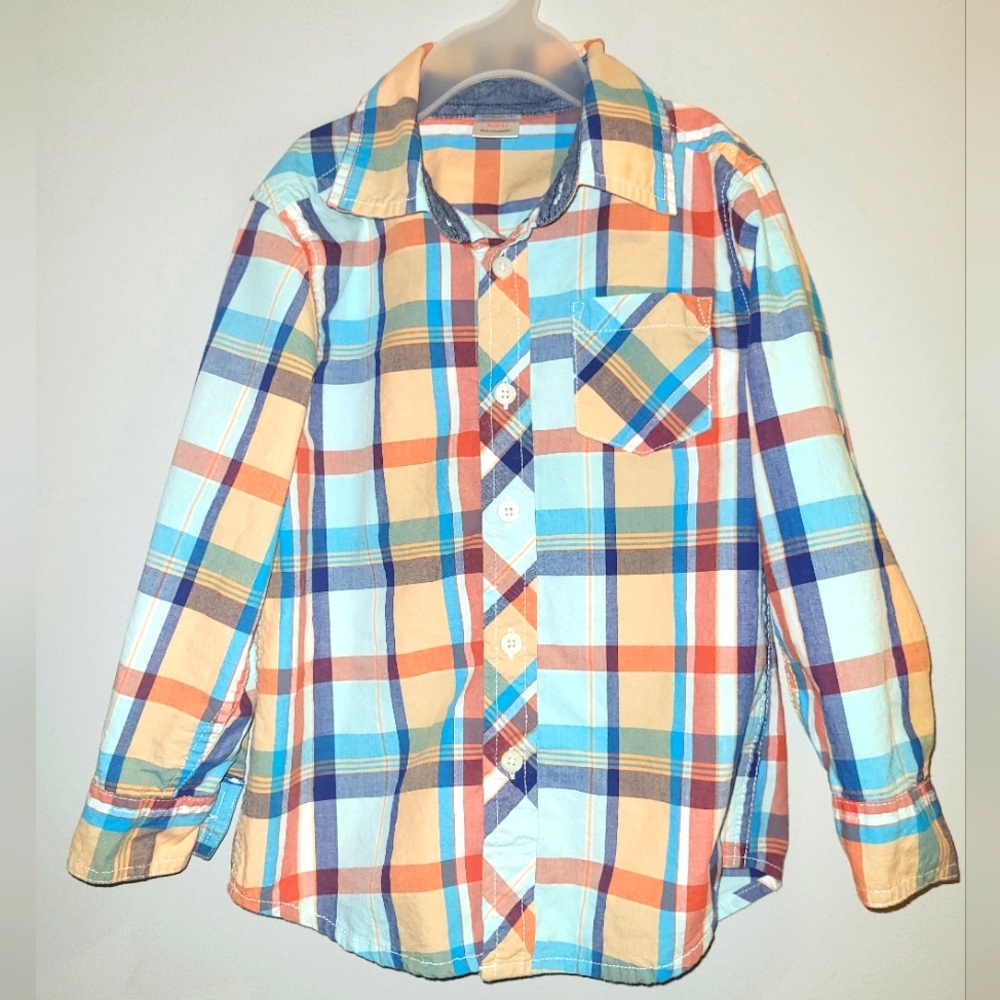 🌴 Vintage Gymboree Jungle Tour Boys Plaid Cotton Poplin Button Front Shirt Sz 4